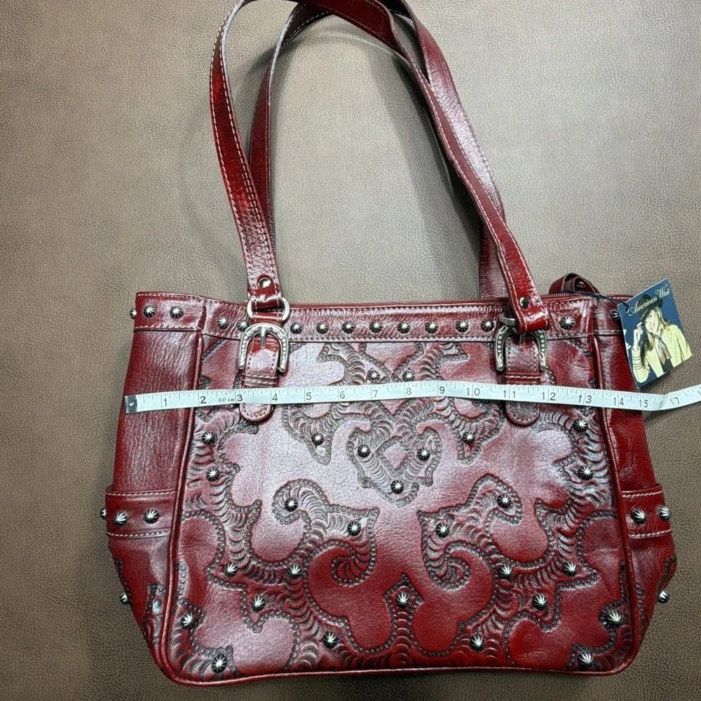 Vintage AMERICAN WEST Shoulder Bag STUDDED Rich Burgundy Red Leather Purse New!!